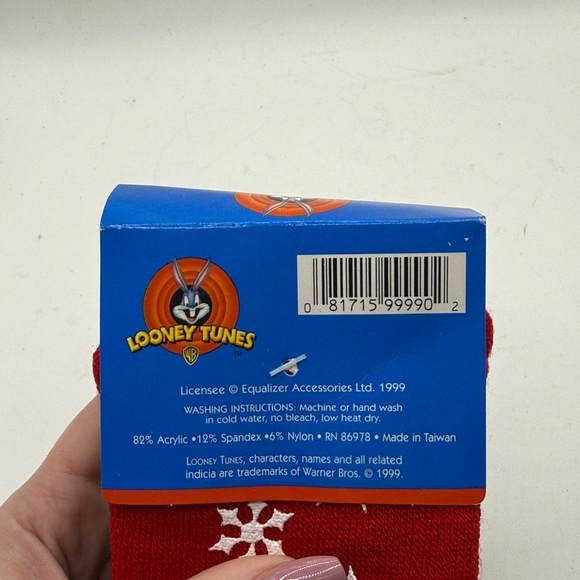 NWT Vtg Looney Tunes Taz Slipper Socks Christmas Skiing Tasmanian Collectible - Picture 5 of 5